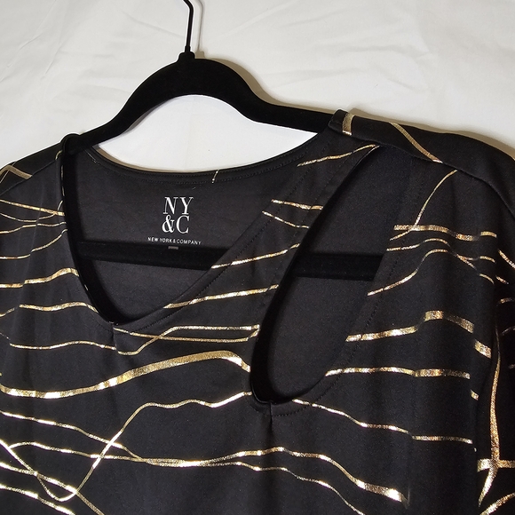 New York & Company Womens Black & Gold Lines Stretch Cutout Neckline Style XXL - Picture 3 of 6